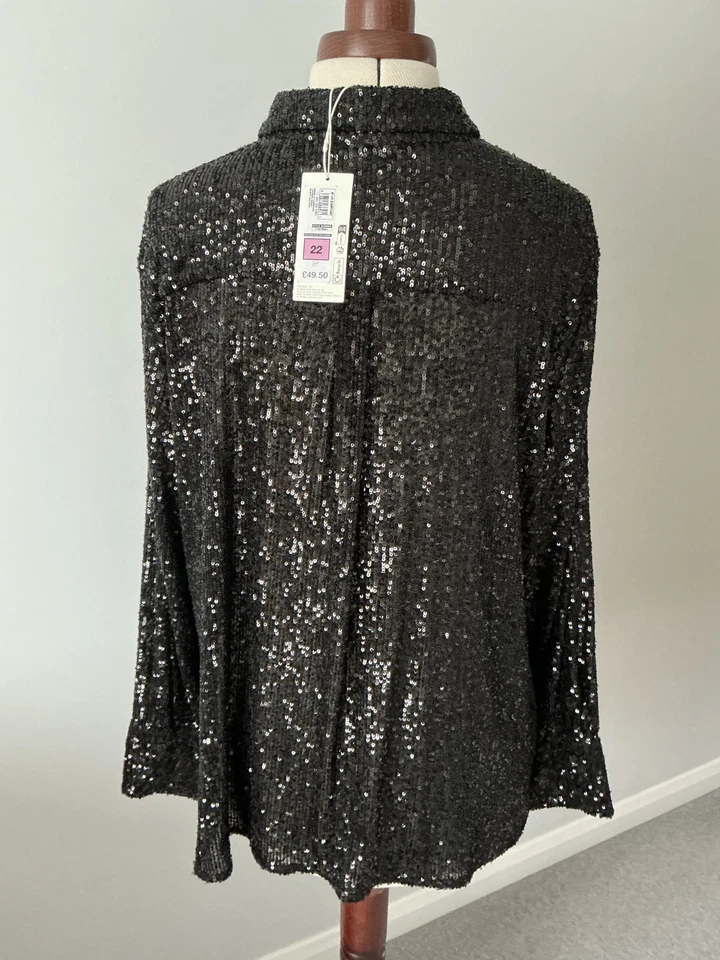Marks & Spencer Ladies Beautiful Dressy Sequin Shirt/Blouse Size 22 BNWT - Image 3 of 4