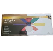Home Creation 30” Ceiling Fan W Light Multi-Color Colorful Rainbow Retro! NIB