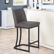 24" Bar Stool Counter Height Bar Chair Set of 1 PU Leather Dining Chair Gray