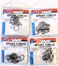 Four Packs of 14 (56 Hooks Total) VMC 7384CB Sport Circle Size 1 Fish Hooks