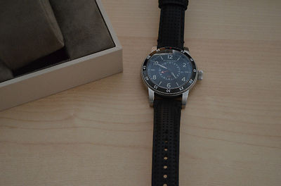 Authentic Burberry Utilitarian GMT Swiss BU7854 Black Leather Mens 