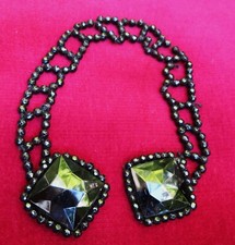 PASSEMENTERIE ancienne PERLES NOIRES &CABOCHON JAIS français ORNEMENT VÊTEMENT  