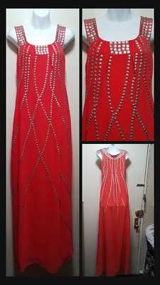 $375 Nanette Lepore Orange Embellished SEEN CELEBRITY RARE Maxi Dress ~ 2 M3020