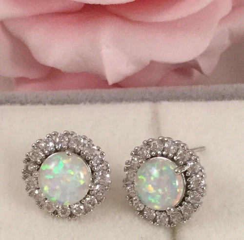 Vintage Jewellery Sterling Silver Opal Earrings Antique Deco Jewelry Ear Rings