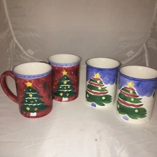 Large Christmas Tree  Ceramic  Xmas Coffee Mug Set Of 4