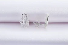 Aretes Mano de Fatima Microzirconias Blancas PLATA .925 HECHO EN MEXICO