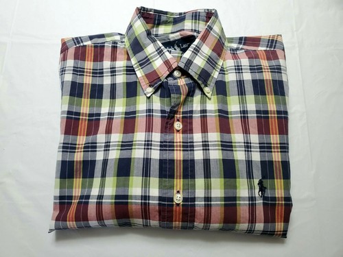 Camisa Ralph Lauren Blake Para Hombres Mediana Abotonada Manga Corta Cuadros Multicolor - Imagen 7 de 7