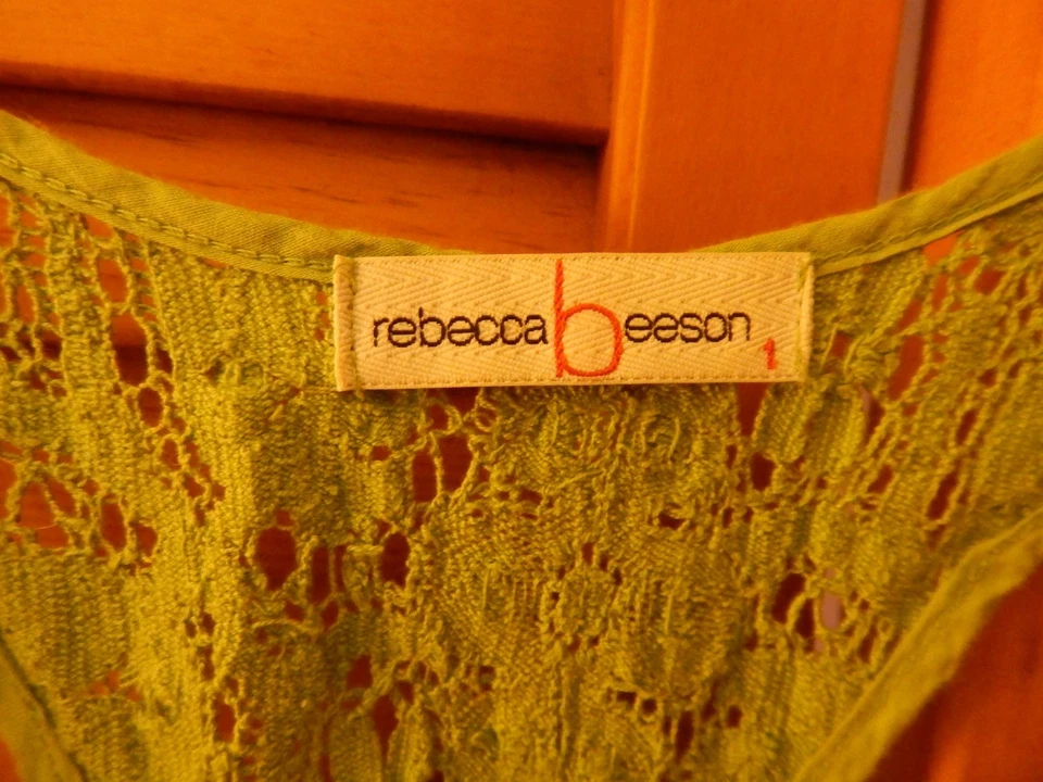 REBECCA BEESON Размер 1 хлопок смесь верхний зеленый цветочный кружева вставки супер шик ex cond - Изображение 3 из 4