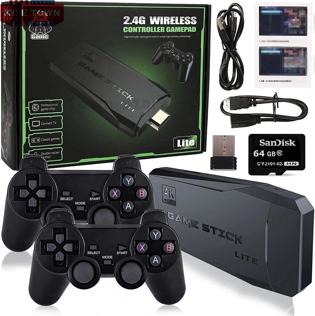 HDMI 4K TV Game Stick Console Built-in 64GB 20000+Retro Games+2 Wireless  Gamepad