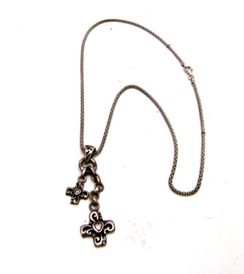 ATI Italy Sterling Silver Popcorn Chain Necklace Cross Heart Pendant 18'' - 9.2g