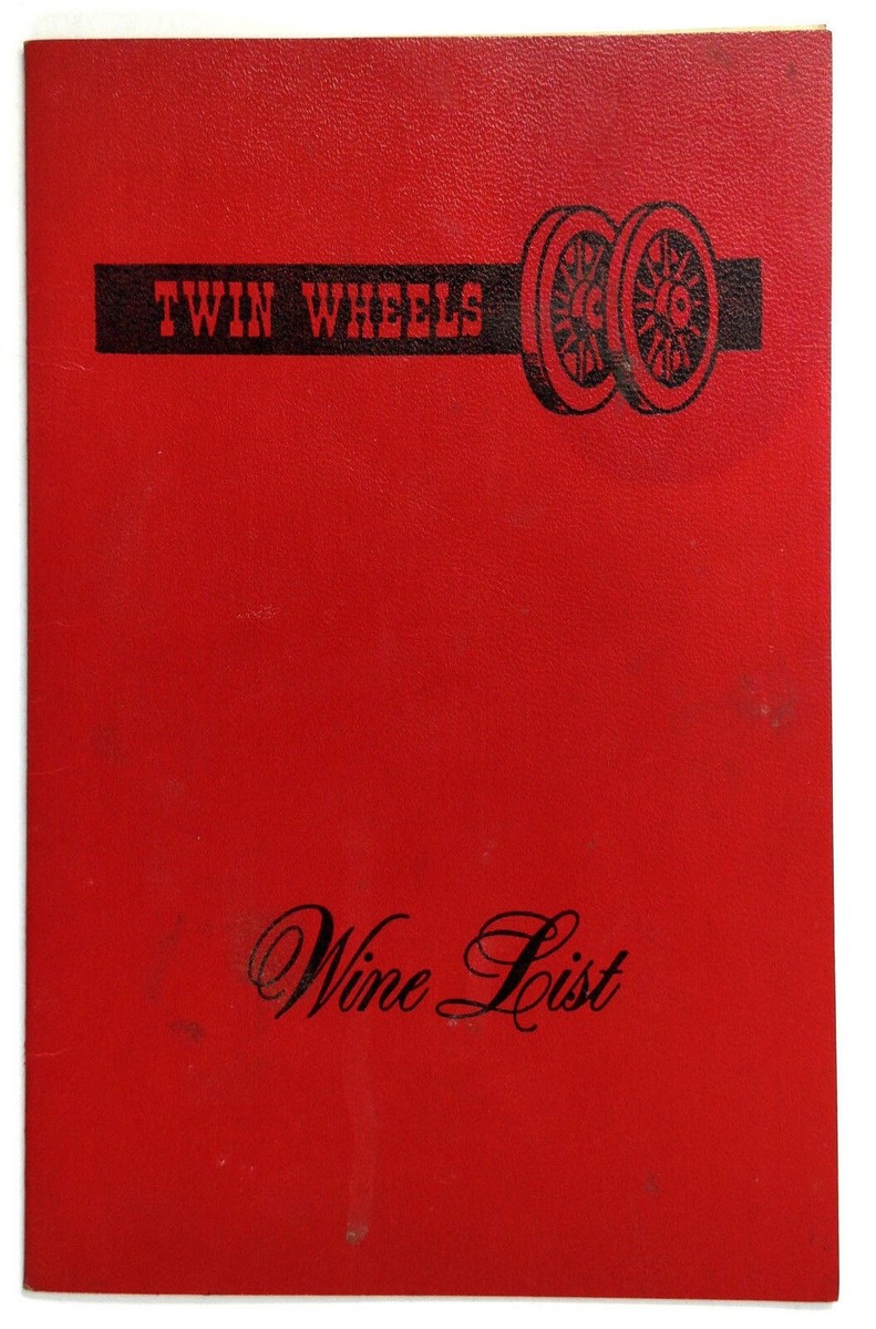 1982 Original WINE LIST Menu TWIN WHEELS RESTAURANT Long Beach