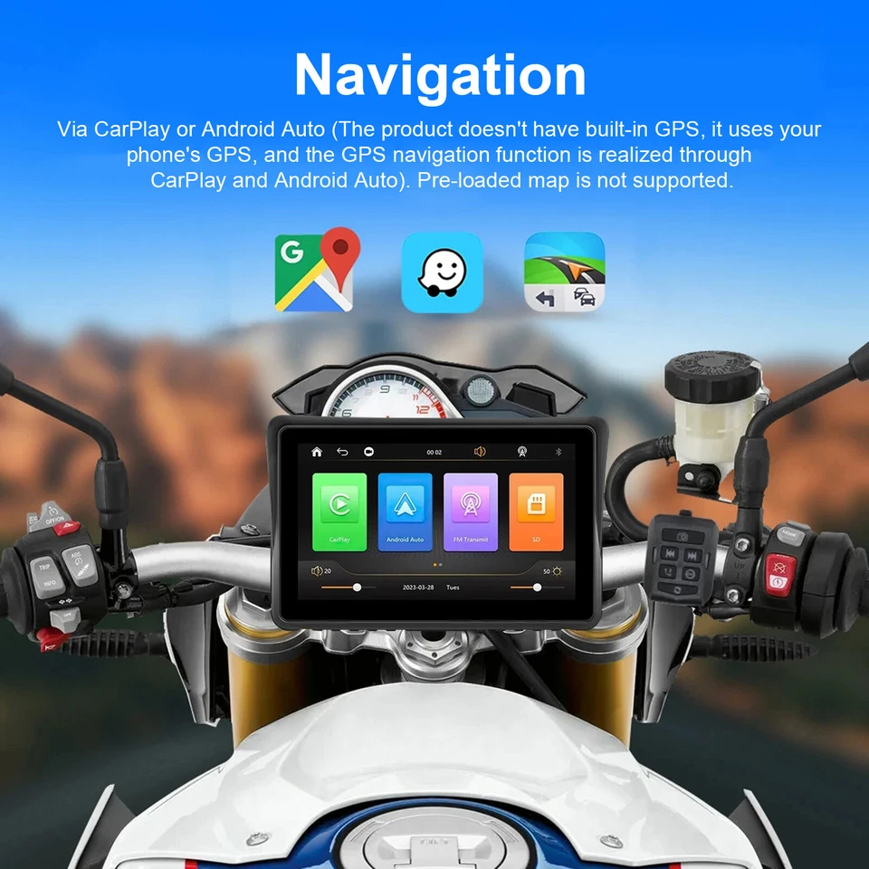 7 Inch Motorcycle Navigator GPS Touch Screen Navigation Carplay Android Auto - Image 4 of 4