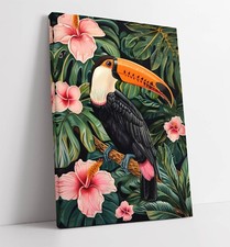 GOUACHE PAINTING OF TROPICAL TOUCAN -FRAMED CANVAS WALL ART PICTURE PRINT