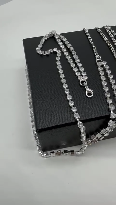 Women Silver Metal Chain Wave High Waist Belt Rhinestones Adjustable Size XS S M Women Silver Metal Chain Wave High Waist Belt Rhinestones  main image 2