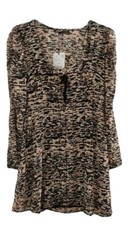 NWT Zara Black Beige Animal Print Sheer Short Dress w/ Bow - Medium/ $49.90