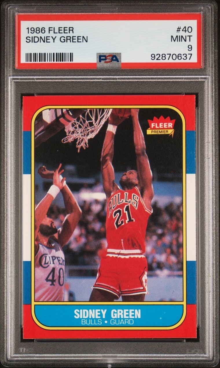 1986 Fleer Sidney Green ROOKIE RC PSA 9 MINT (JUST GRADED) #40 Bulls ~~0637