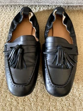 AQUATALIA Journee Tassel Black Leather Loafer Sz 9.5 Flats Shoes