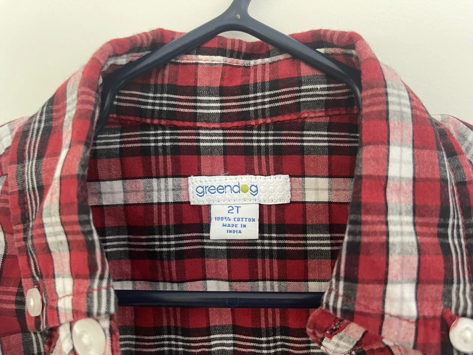 greendog Toddler Boys Plaid 100% Cotton Collared Button-Up Pocket Shirt Red 2T - Image 3 of 4