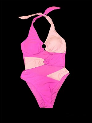Shien Summer Hot Pink One Piece Halter Cutout Swimsuit Women s Size Large
