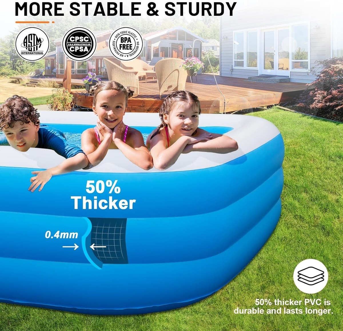 130x72x22 Family Sized Blow Up Pool With Electric Pump Large Inflatable ...