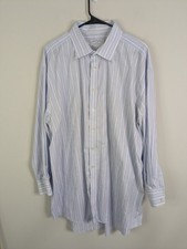 Charles Tyrwhitt Dress Shirt Men's 19 Blue Button Up Striped Long Sleeve