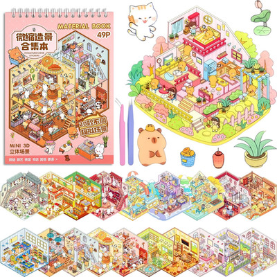 20 Sets DIY 3D Sticker Scene  for Adults, Make Your Own Mini Cozy Shop House Roo