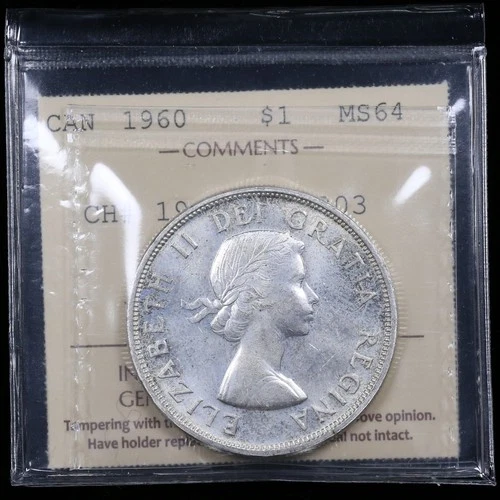 1960 $1 ICCS MS64 *Island Grass Variety* Canada Silver Dollar Near Gem