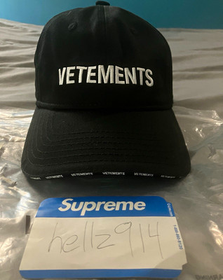 VETEMENTS Black Logo Baseball Cap Hat Mens One Size Classic Twill NWOT Cotton