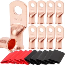 TKDMR 10pcs 2 AWG-5/16 Battery Lugs,Heavy 2 Awg - 5/16" (M8) Ring, Copper 