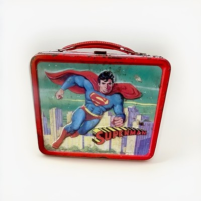 Vtg 1978 Superman Aladdin Industries DC Comics Metal Lunch Box W/THERMOS