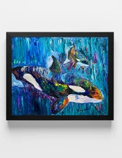 GUAJARDO Original Neo Expressionism Orca and baby 14X17 Paper Signed Art