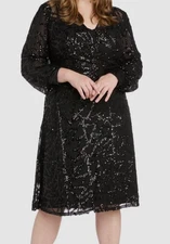 R&M Richards Women's Black Sequin Fit-&-Flare Dress Plus Size 20W