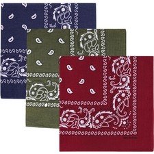 100 Cotton Large Bandanas for Men and Women, 22 Burgundy/Army Green/Navy Blue