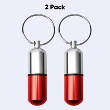 2 Packs Medicine Pill Bottle Portable Container Holder Keychain Waterproof RED