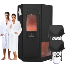 Super Thick 1600W 4L Portable Steam Sauna 2-Person Home Spa w/Red Light,2 Chairs