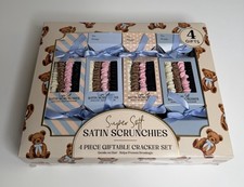 Super Soft Satin Scrunchies Hair Ties Cracker Set 4 Gift Beige Brown Pink Black