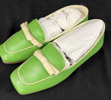 Frances Valentine Suzanne Loafers Green/Oyster Leather Flats Square Toe Sz 7 NEW