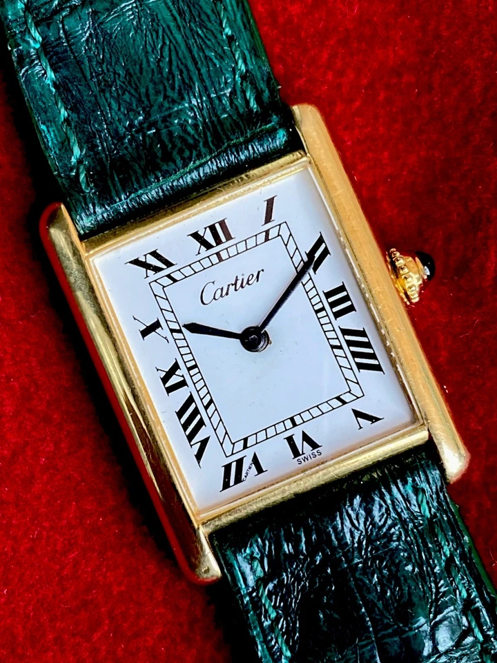 Reloj Cartier Tank Hombre LM 24mm Cuerda Manual Chapado en Oro 18K Plata Argent 925 Foto 3 de 4