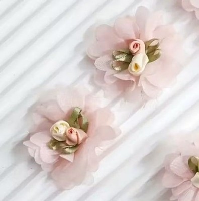 2-inch pink color flowers sew on applique set of 2