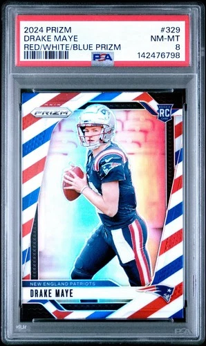 2024 PANINI PRIZM RED/WHITE/BLUE PRIZM #329 DRAKE MAYE PSA 8