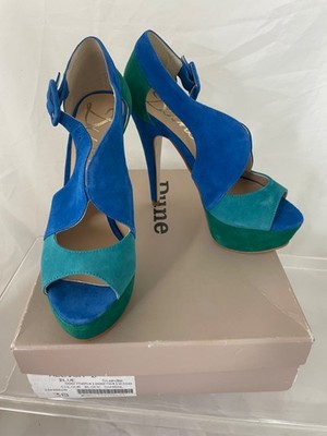 Dune Damen Grün/Blau Wildleder Colour Block Plateau Sandalen EU38
