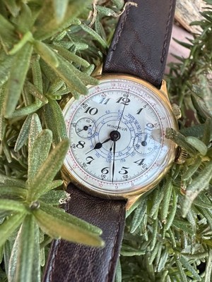 Vintage Rare Minerva Telemeter 18K Solid Gold Mens Watch Estate