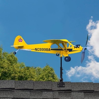 Yellow Airplane Wind Spinners Metal Outdoor Aircraft Windmill Garden Decor