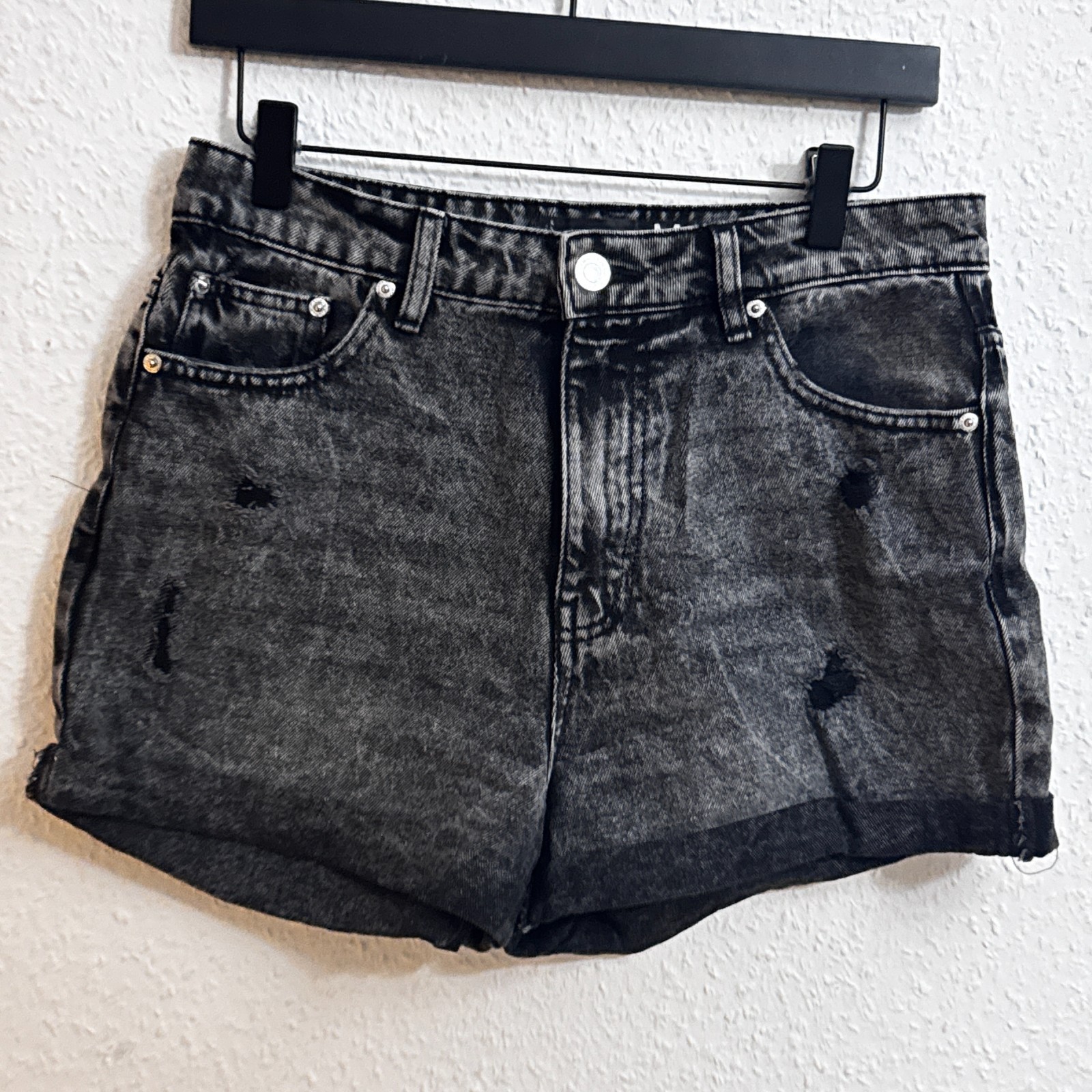 FB Sister High Waisted Distressed Acid Wash Denim Shorts image 2