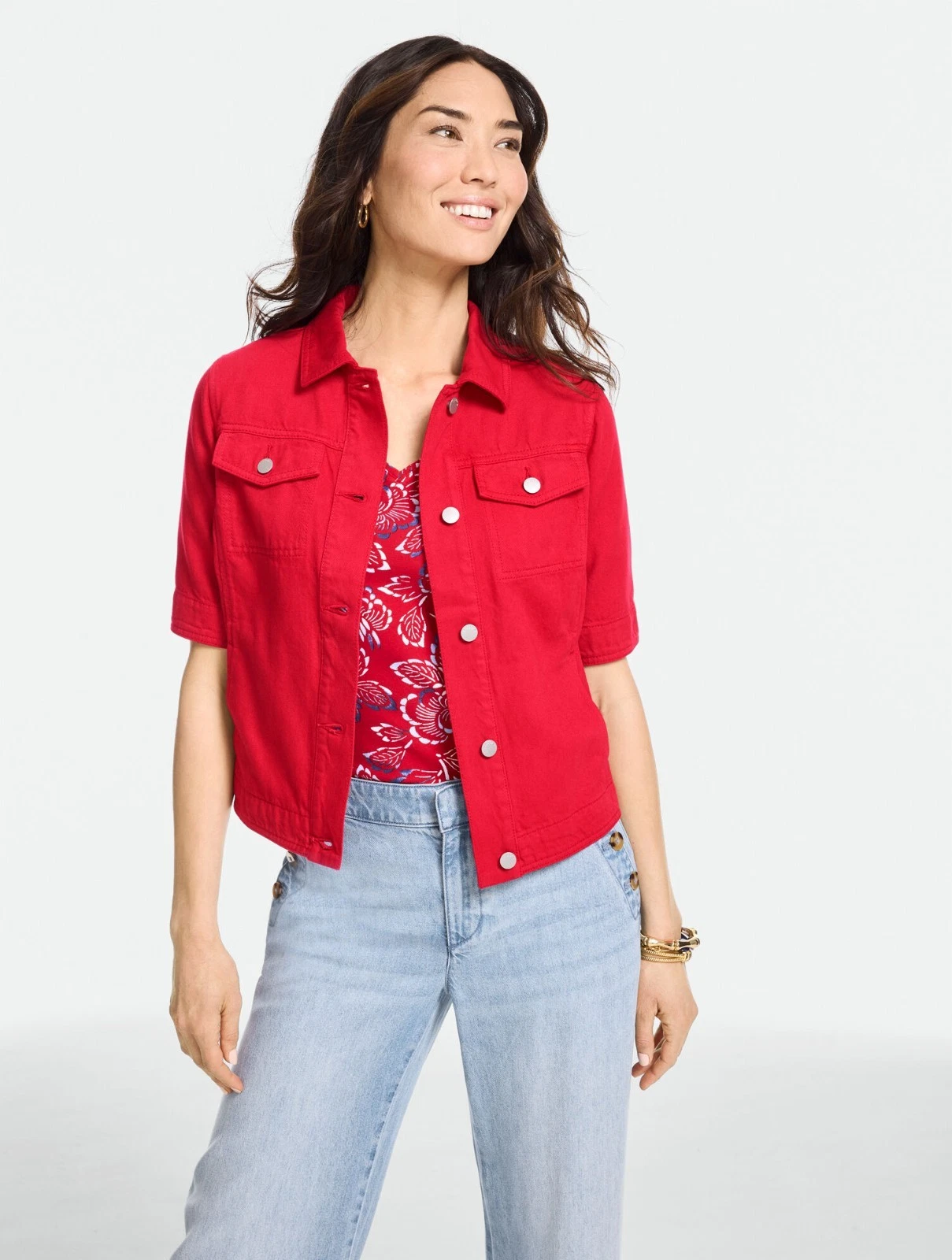 Short Sleeve Jean Jacket at Talbots, NWT $119, All size, color RED POP
Opens in a new window or tab