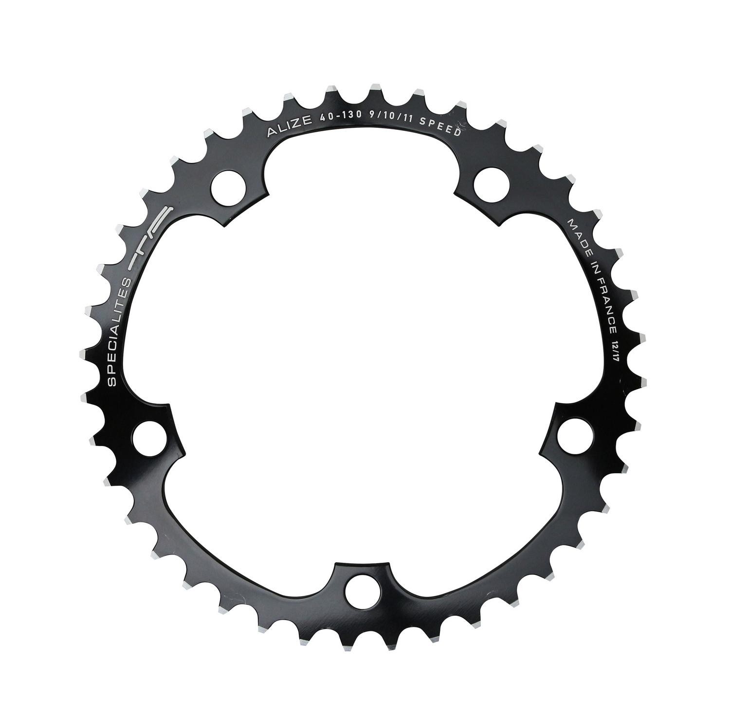 Plateau Route 5bra. 40dts alu 7075 TA Alize d.130 noir : rigidité maximale et indexation fluide