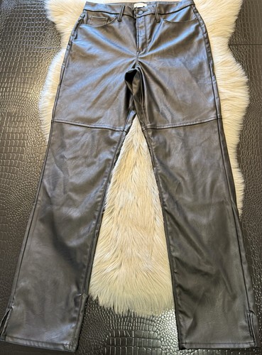 Good American schwarz Kunstleder hoch tailliert Hose Schlitz Saum Größe 12 Einzelhandel 189 $ - Bild 2 von 13