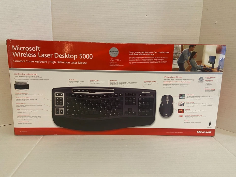 Microsoft Wireless Laser Desktop 5000 Comfort Curve Keyboard & HD Laser Mouse - Image 2 of 4