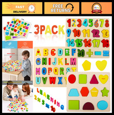 Wooden Alphabet  Number Shape Learning Puzzle for Toddlers, Montessori Jigsaw T