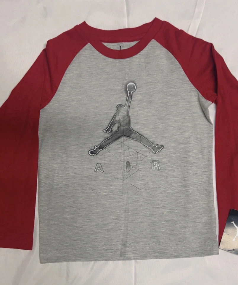 Camisa Jordan Air Boy Manga Larga Talla-6 Roja y Plateada Nueva Con Etiqueta Foto 3 de 4